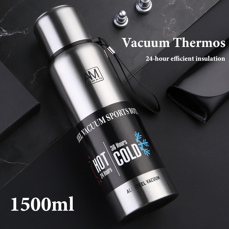 Termo de acero inoxidable de gran capacidad frasco de vacío portátil vaso aislado con botella térmica de cuerda 500/700/1000/1500ml termo termos botella termica botellas para agua acero inoxidable termo para cafe