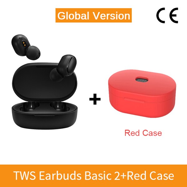 Original Xiaomi Redmi AirDots 2 Wireless Bluetooth 5.0 Charging Earphone In-Ear stereo bass Mi True Wireless Earbuds AI Control: GV Add Red Case