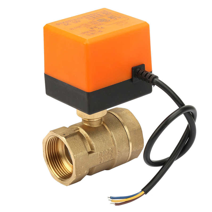 Válvula Magnética eléctrica DC 12V válvula de bola motorizada de 3 vías, DC 12V, válvula eléctrica de latón DN32 -1/4"