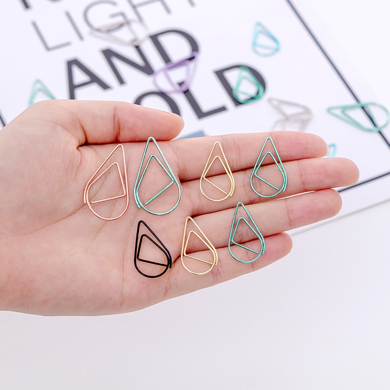 200PCS Cute Teardrop Smooth Stainless Steel Shaped Paper Clips for Office Wedding Women G