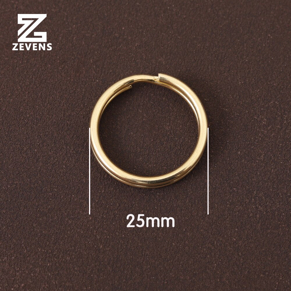 ZEVENS 10 pcs Solid Brass Key Ring Round Flat Style 15-30mm Double Loop Round Ring For Leather Craft DIY Handware: R25mm 10pcs