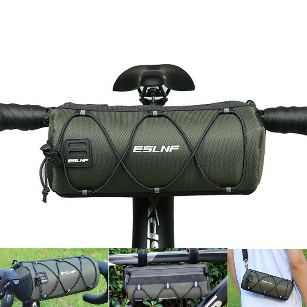 Bolsa para manillar de bicicleta, bolsa delantera para bicicleta, bolsa enrollable para almacenamiento de cuadro frontal de bicicleta con correa para el hombro para viajes en bicicleta de montaña y carretera