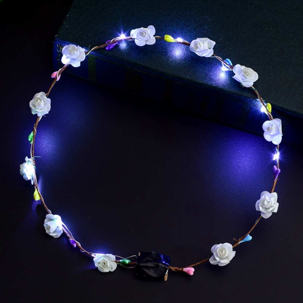 Diadema con corona de para boda para mujer y niña, diadema con luz LED para el cabello, diadema con corona, guirnaldas brillantes de neón, cumpleaños, Navidad, de navidad: White