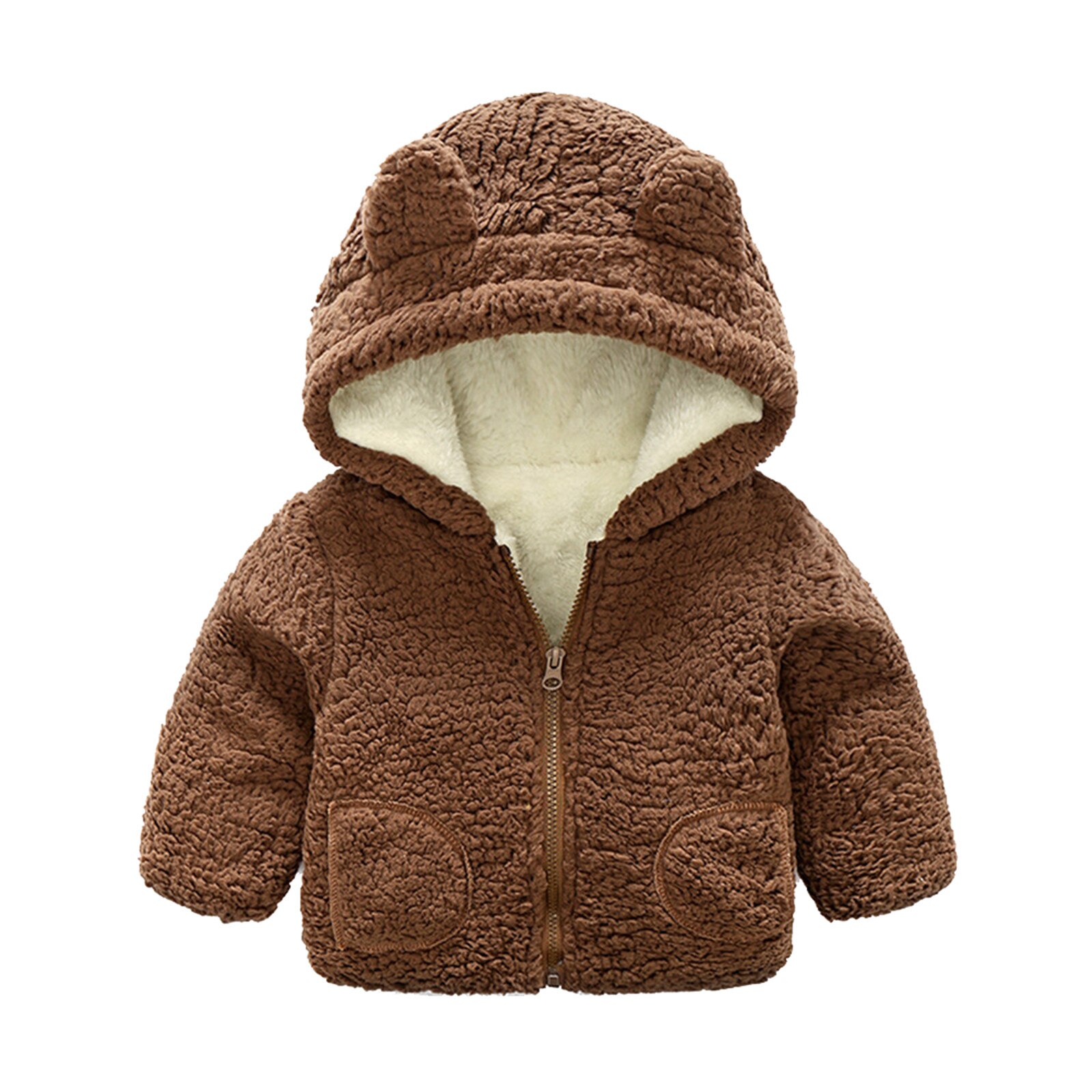 Inverno sólido bebê engrossar casaco com capuz da criança do bebê meninos meninas velo à prova de vento casaco de inverno engrossar quente outwear do bebê: Brown / 70