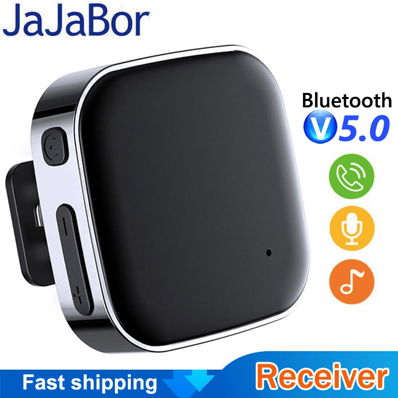 JaJaBor Bluetooth 5.0 Car Kit Handsfree Aux Audio Music Receiver Portable Wireless Bluetooth Receiver with Recharge Battery