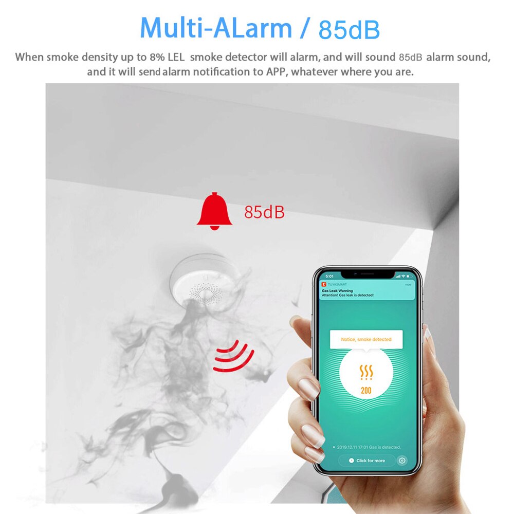 Tuya smart hjem zigbee røykdetektor sensor smart brannalarm sensor trådløst sikkerhetssystem smart liv tuya app kontroll