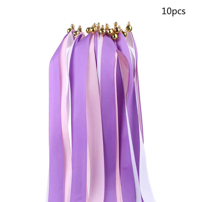 Varitas con cinta giratoria para invitados, varitas con cinta de colores para recuerdo de de boda, con campana, novedad de , 10 Uds.: Purple 7