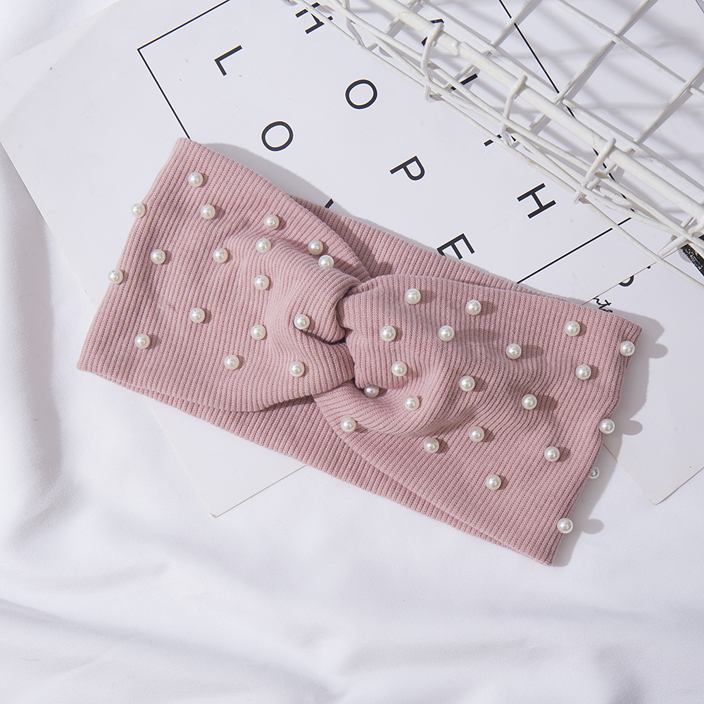 Bandeaux élastiques avec nœud pour femmes, bandeaux avec perles, turban, bandana, coiffure chaude, accessoires pour cheveux, sauna, automne, hiver: GRIS