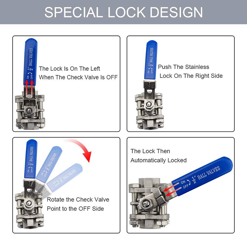 Fully Sanitary Welded Ball Valve Stainless Steel 304 3-piece Ball Valve,1/2 BSP,1000 WOG,Kettle Ball Value Home Brew Accessories