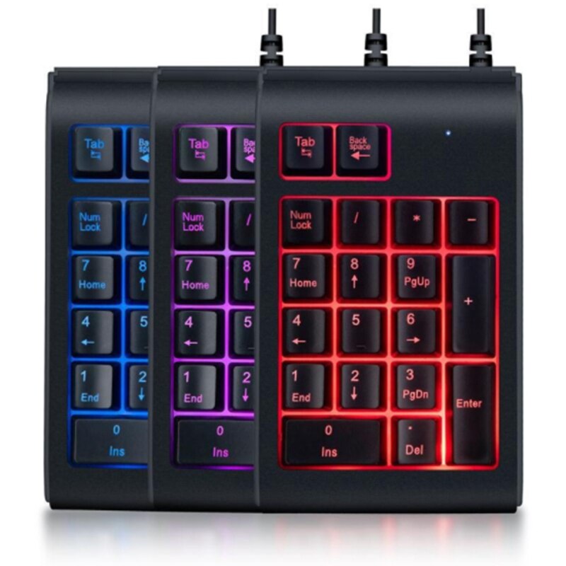 -Wired Keyboard, 3 Color LED Backlit 19 Key USB Mechanical Numeric Keyboard, for PC Laptop