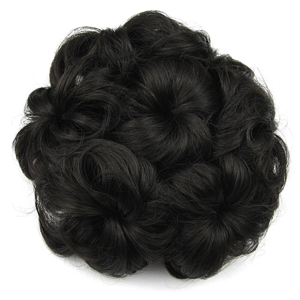 Soowee-moño de pelo sintético para mujer, accesorio de rodillo de rosquilla con flor rizada, color rubio y negro, banda de goma