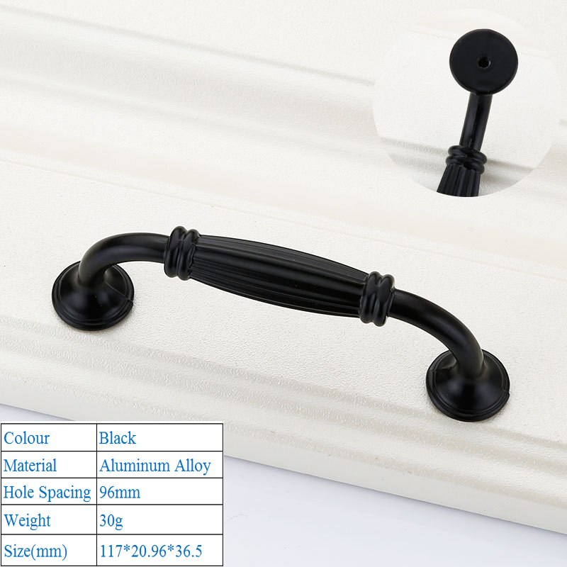 Poignée de porte noire moderne, à la américaine, poignée de meuble décorative: E 96mm
