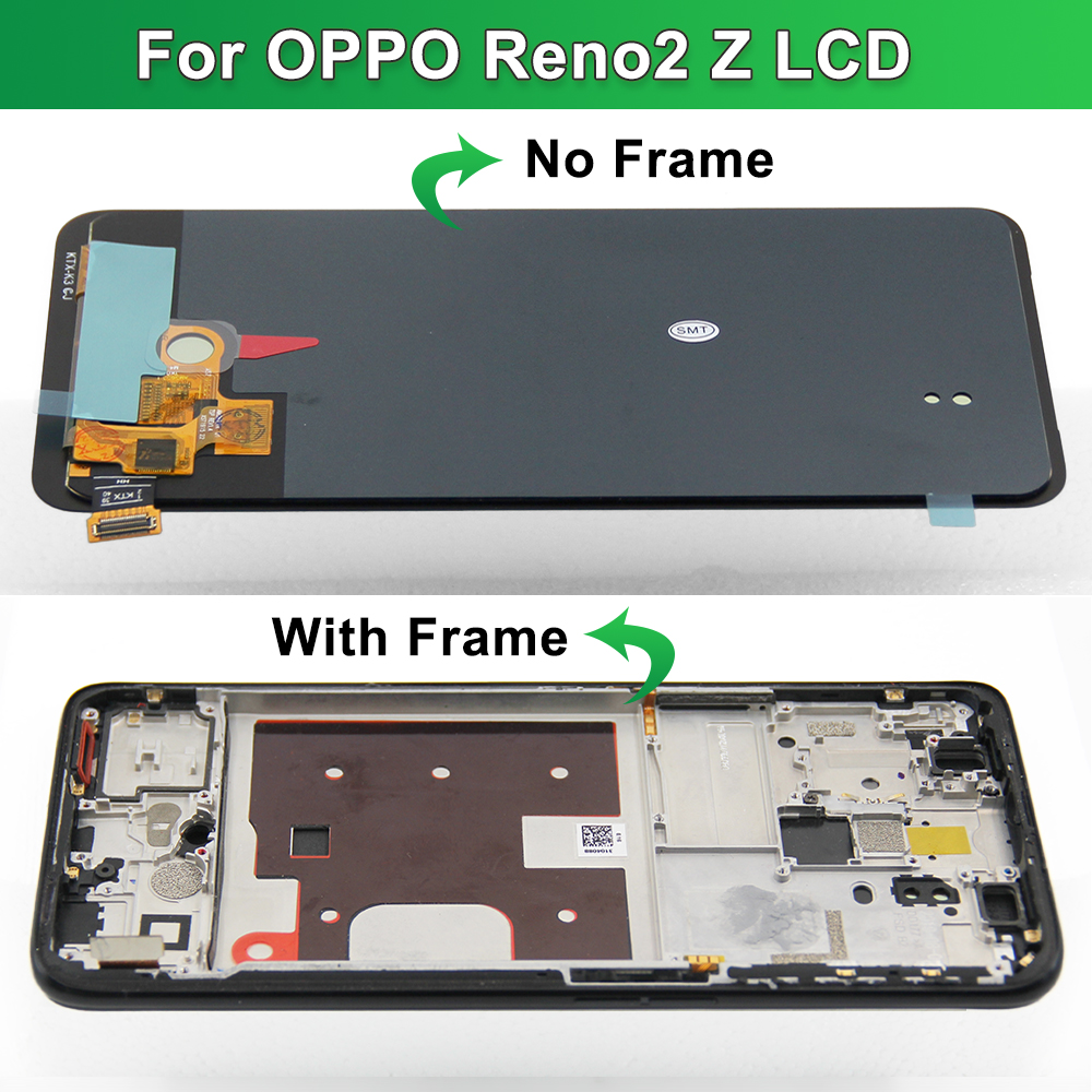 Reno2 F CPH1989 Anzeige, für Oppo Reno2 Z PCKM70 PCKT00 LCD-Anzeige, digitaler Touchscreen mit Rahmenbaugruppe, Ersatz