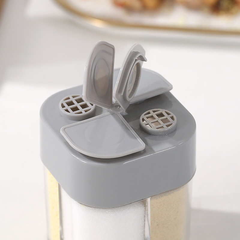 4 in 1 campingkrydderkrukke med lokk gjennomsiktig krydderdispenser 4 rom for utendørs matlaging bbq salt- og pepperbøsse