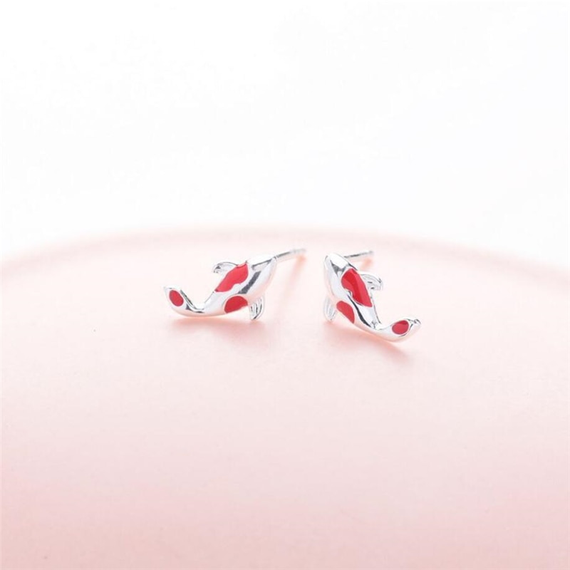 Mini pendientes de plata de ley 925 con de carpa, pendientes de tuerca femeninos con colorido y memoria, a la , SEA698