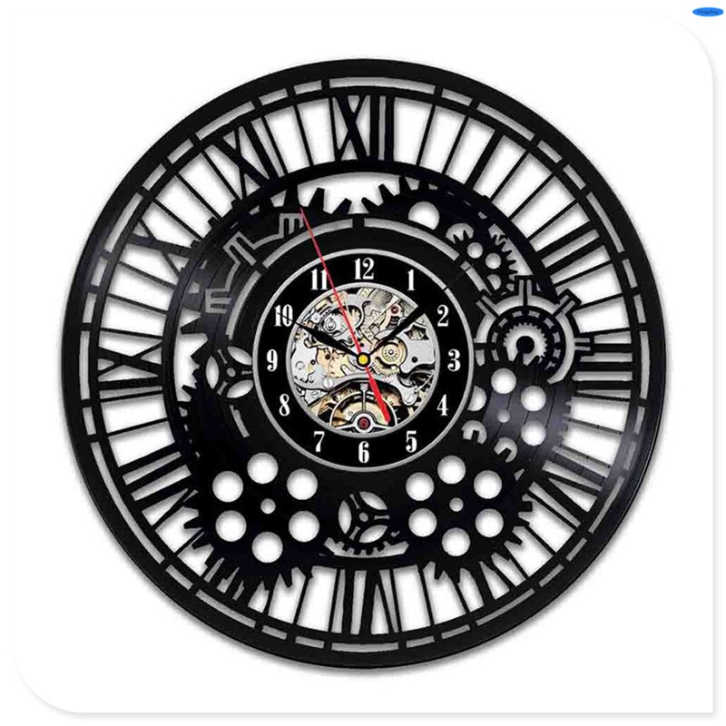 Steampunk klok uil monteur tandwielen vinyl wandklok retro gotische vintage decoratie: 4