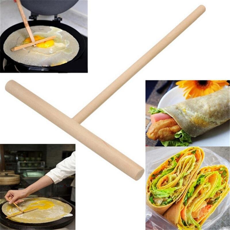 2Pcs Pannenkoek Koken Gebruiksvoorwerpen Houten Crêpe Spatels En Zalingen-Tortilla Hark Beslag Verspreiden Gereedschap Keukengerei