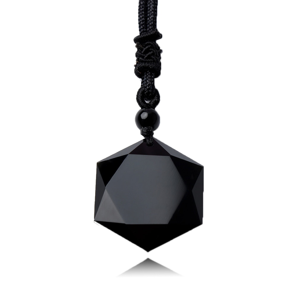 1 Pcs Black Obsidian Natural Stone Pendant Necklaces For Women Men Cubic Hexagram Sweater Necklace Amulets Talismans Jewelry