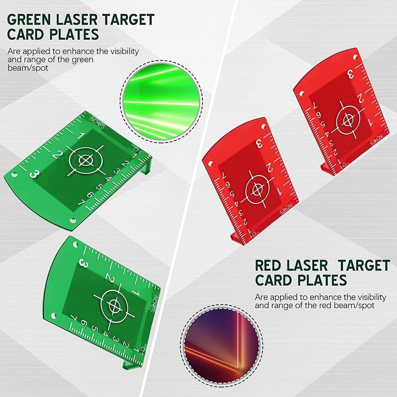 Tarjeta de placa de objetivo de suelo magnético, 4 piezas, con soporte para nivel verde y rojo