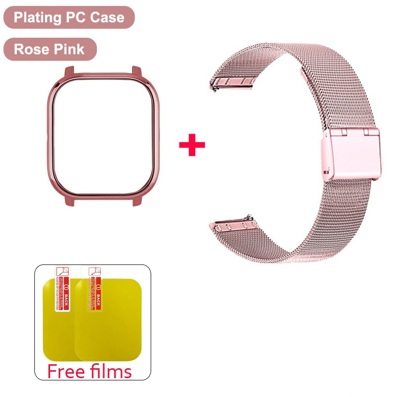 P8 cinta caso protetor filme pulseira de metal para colmi p8 pulseira de relógio universal p8 1.4 polegada relógio inteligente caso protetor banda pulso: PC case pink / Universal P8
