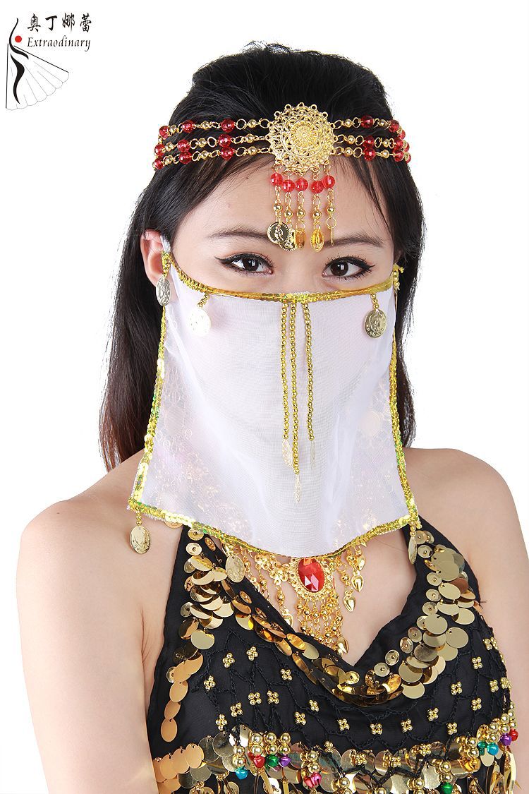 Dancewear Performance Belly Outfit Sequin Accessory for Ladies Belly Dance Veil #B08: white