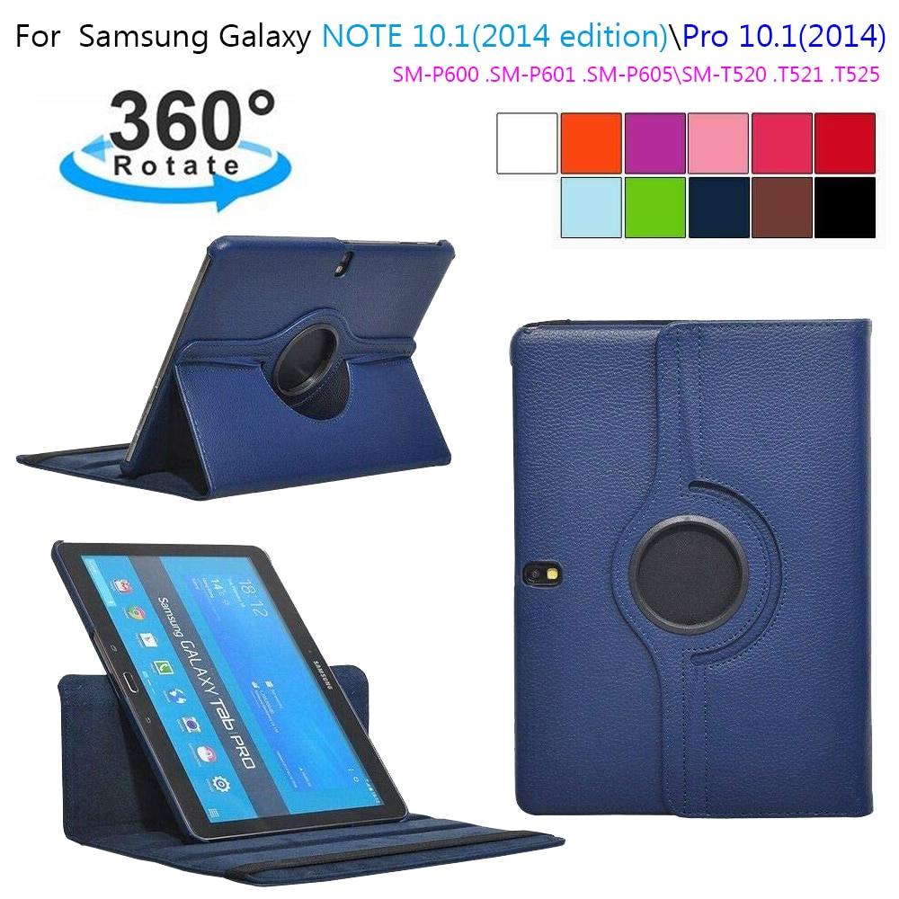 For Samsung Galaxy Tab Pro 10.1 inch T520 T525 T521 Note P600 P601 P605 Tablet Case 360 Rotating Bracket Leather Cover