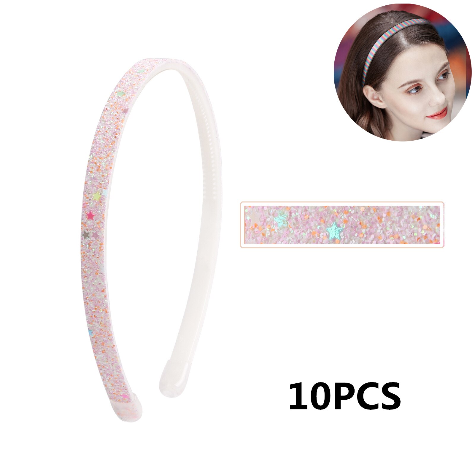 10Pcs 1Cm Haarband Rainbow Glitter Vrouwen Spons Hoofdband Dames Haarband Meisje Haar Bedekt Hars Haaraccessoires: 007-FG-2021-Y-1