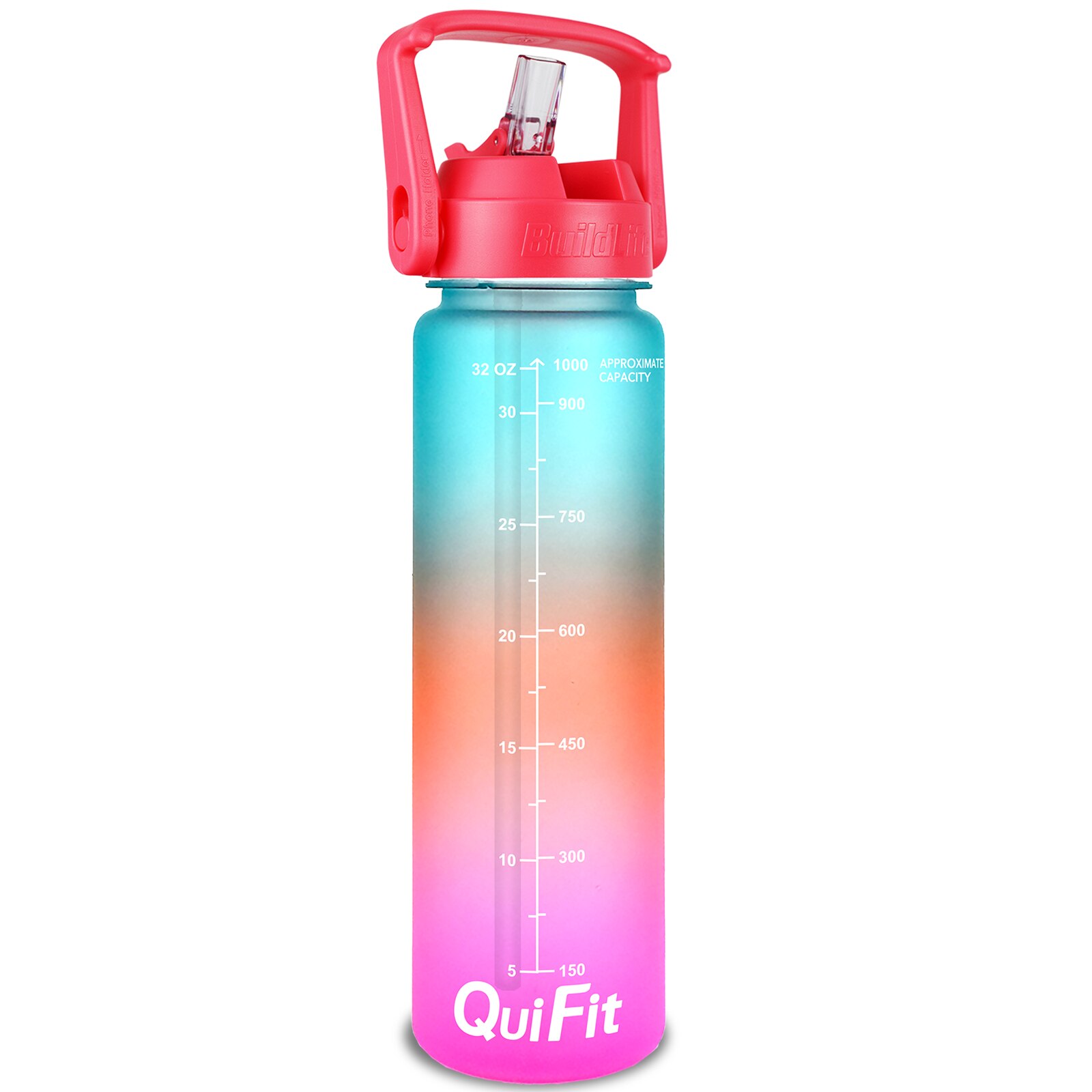 Quifit 1L 32oz Water Bottle With Straw Tritan BPA Free Sports Outdoor Camping Cup 32OZ Drinking Wide Mouth Leakproof: Green-Pink