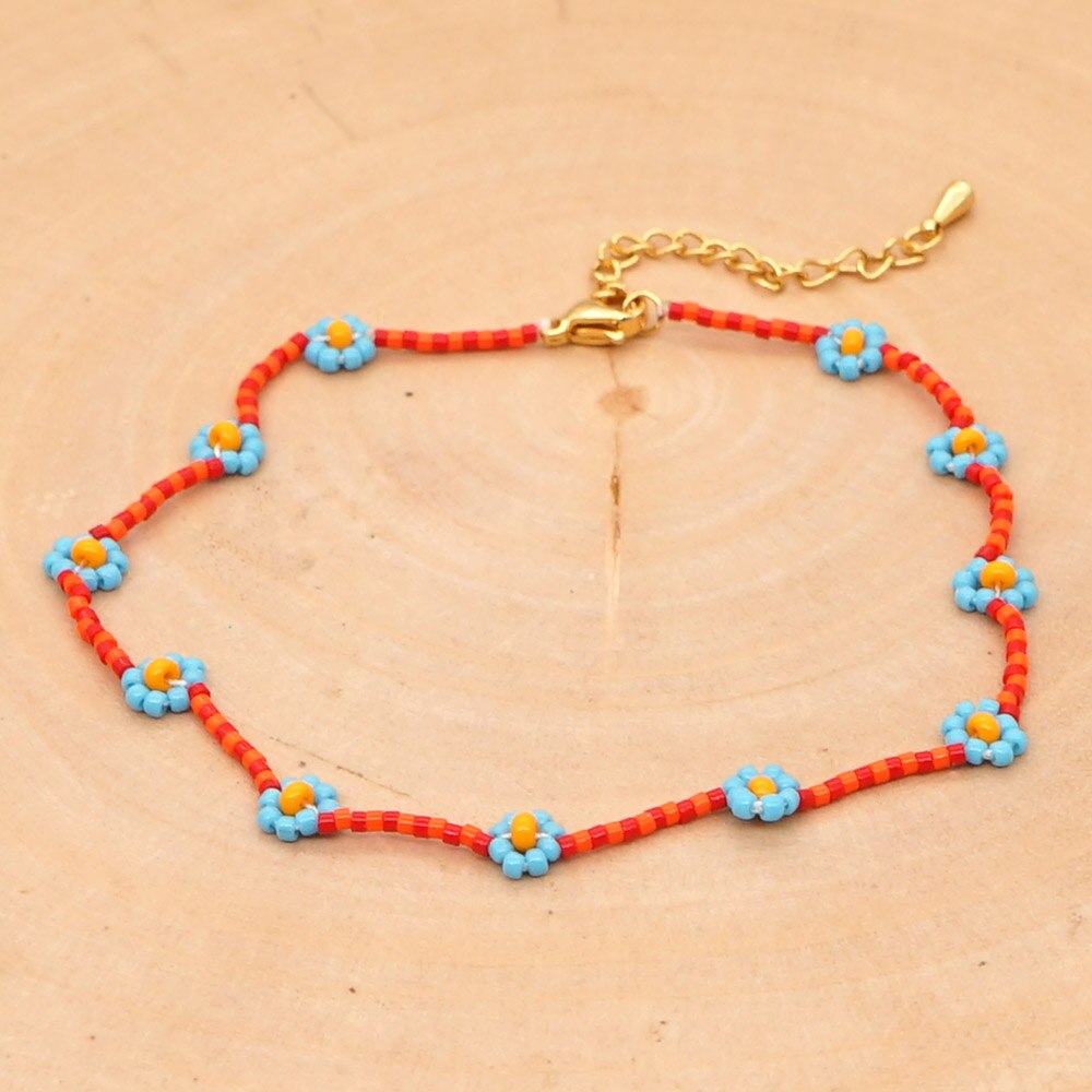 gehen2Boho Boho Distel MGBDB Schwarz Und Weiß Reis Perle Fußkettchen Füße Mädchen Knöchel Körper Schmuck Fußkettchen Für Frauen: MI-A200001F