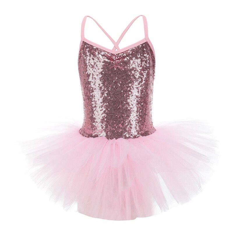 Gymnastics clothes girls sling bright diamond skirt body suit ballet gymnastics dance training clothes 1: Pink / 130
