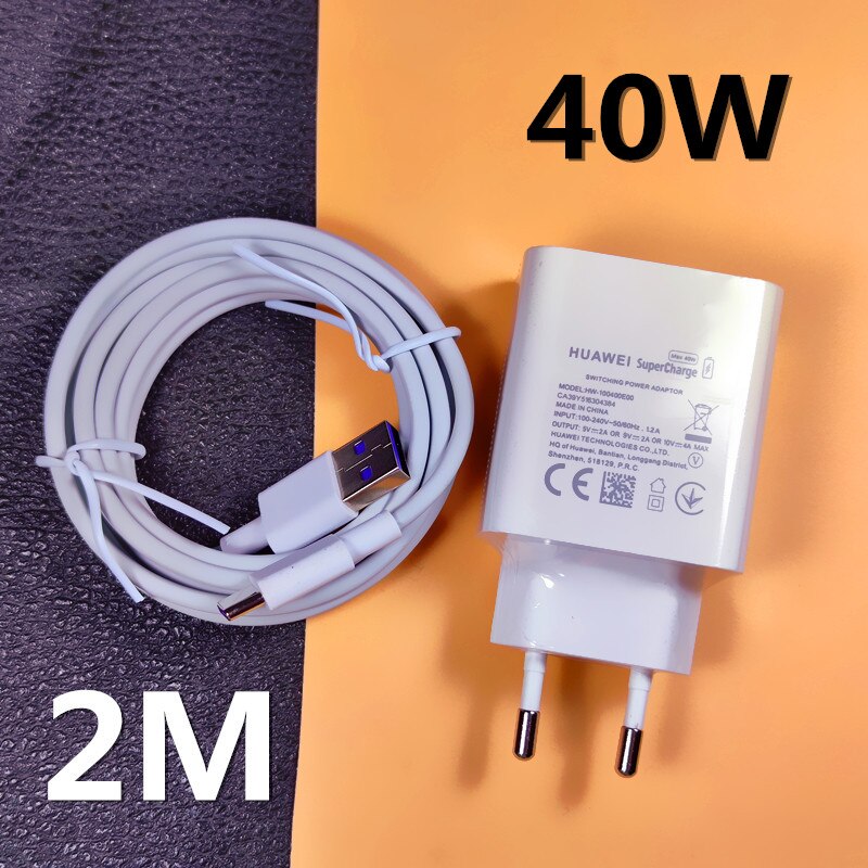 Huawei P40 Pro Original cargador 40W sobrecargar adaptador Usb 5A tipo C Cable para P30 P40 Pro amigo 20 30 Pro Nova 5t P20: EU 2M CABLE