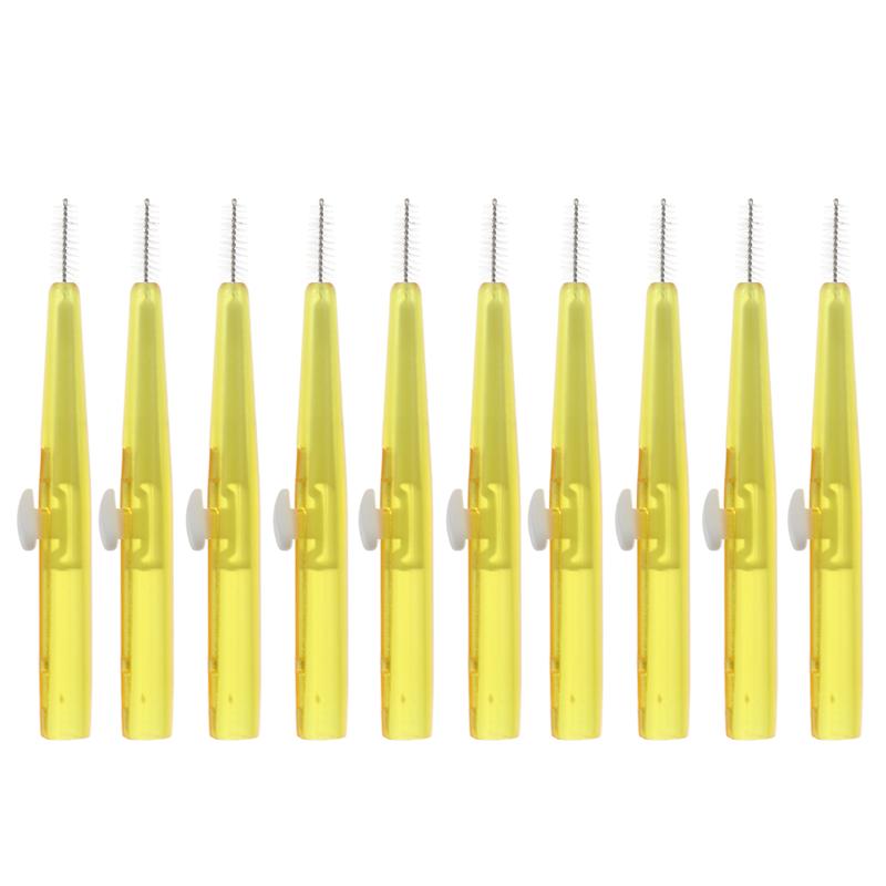 10pcs Interdental Brush Useful Tooth Floss Pick Interdental Brushes Dental Care Cleaning Brushes Teeth Interdental Brushes: Yellow
