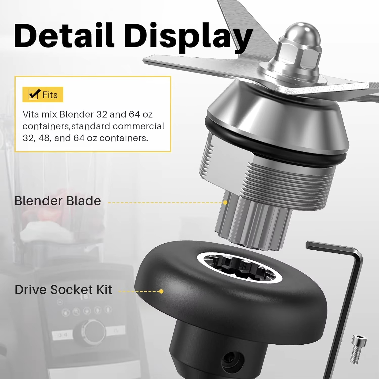 Zestaw wymienny ostrza blendera Vitamix, klucz, główka grzybkowa, kompatybilny z pojemnikami o pojemności 64 uncji i 32 uncji
