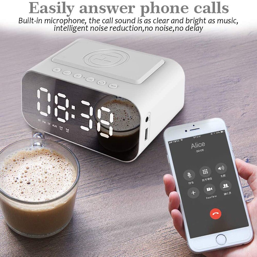 Digital Alarm Clock Home Digital Clocks Radio Bluetooth Speaker with USB Port and Wireless Charging Dual Alarm Big LED Display