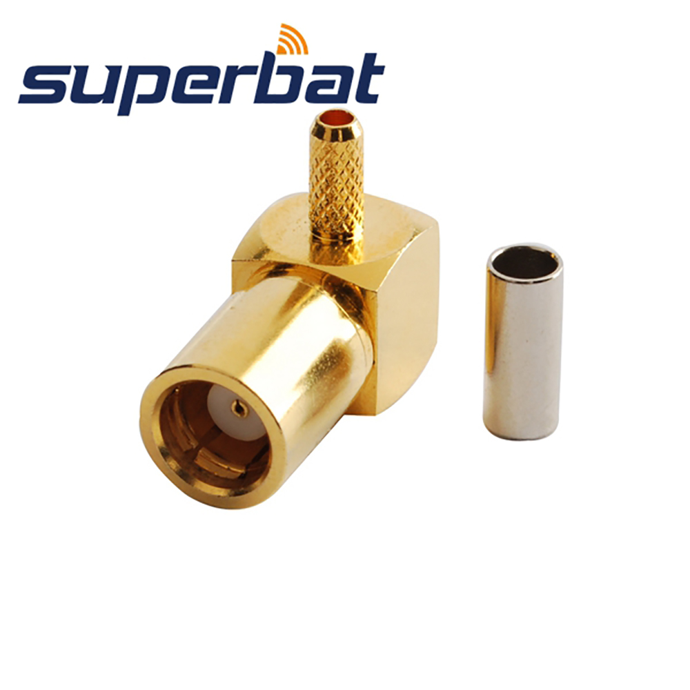 Superbat 10pcs SMB Jack Right Angle 75 Ohm Crimp Attachment RF Coaxial Connector for Coaxial Cable RG316 ,RG174,LMR100