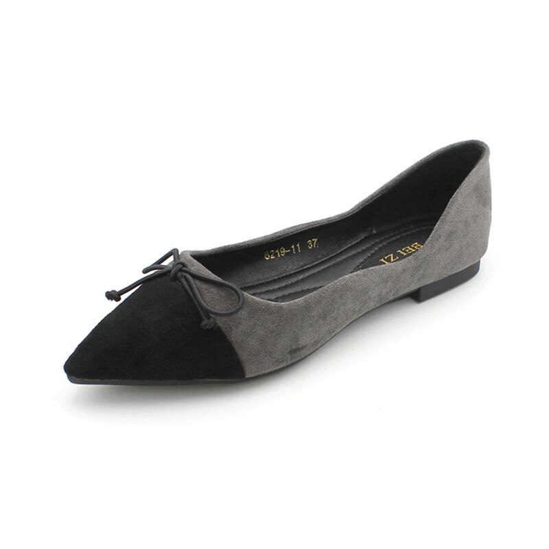 black/gray patchwork suede leather flat shoes woman pointed toe bowtie ballet flats big size 41 mules women slip on loafers