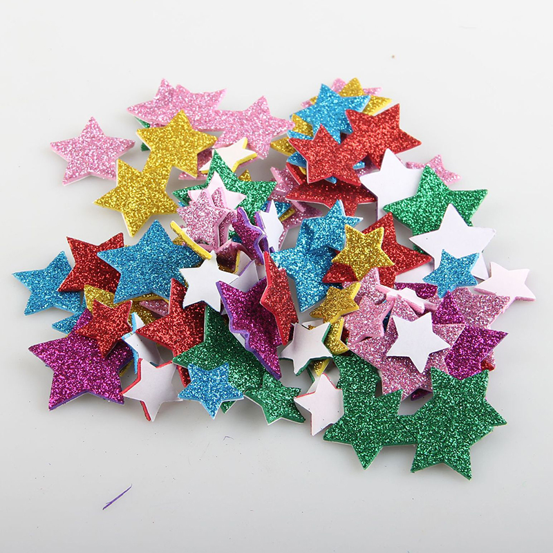 Zelfklevende Mini Geometrie Vorm EVA Foam Stickers Kids DIY Art Craft Glitter Sterren Brief Voorschoolse Stickers Diverse Kleur