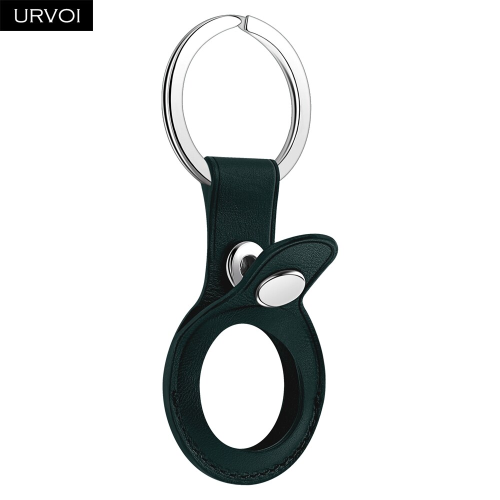URVOI Leather Key Ring for AirTag Protective Cover Secure Holder with ring Location Tracker Silicone Case With stainless steel: Cyprus Green