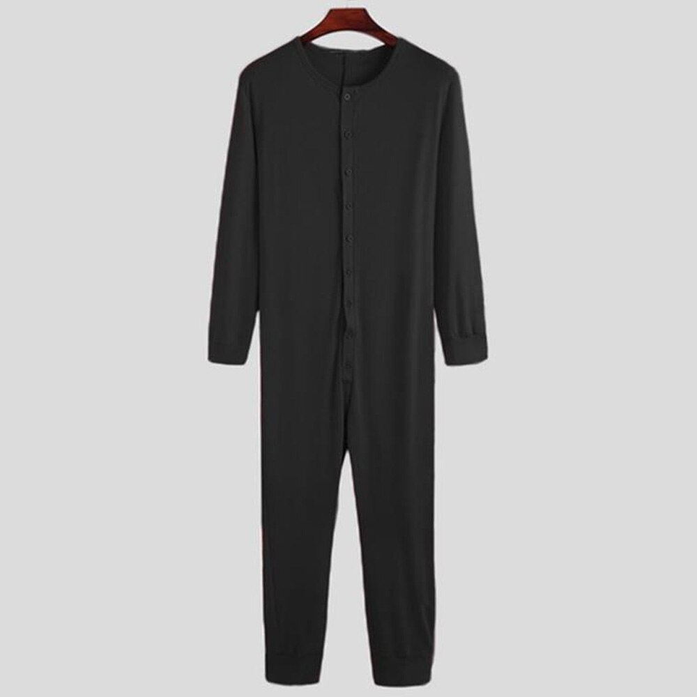 Adult Men Pajama Jumpsuit Overalls Homewear Playsuit Long Sleeve Comfortable Button Leisure Sleepwear Rompers Men Nightwear