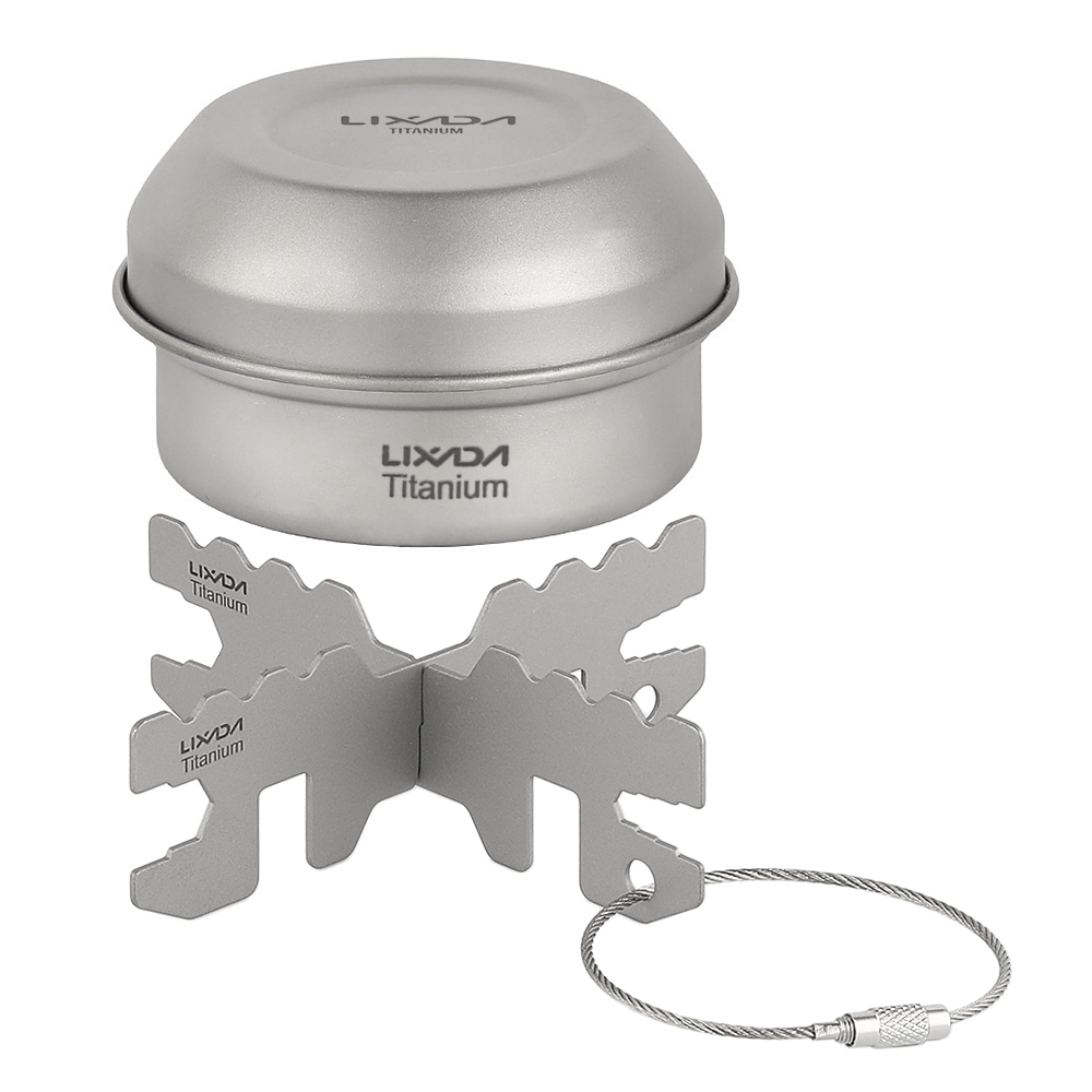Lixada-Mini estufa de Alcohol portátil de titanio con tapa, hornillo cruzado, estante de soporte, para exteriores, Camping, senderismo