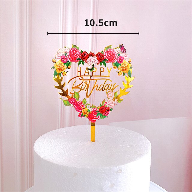 Bloemen Gelukkige Verjaardag Cake Topper Acryl Bruiloft Valentijnsdag Cake Toppers Voor Vrouwen Meisjes Verjaardag Partij Taart Decoraties