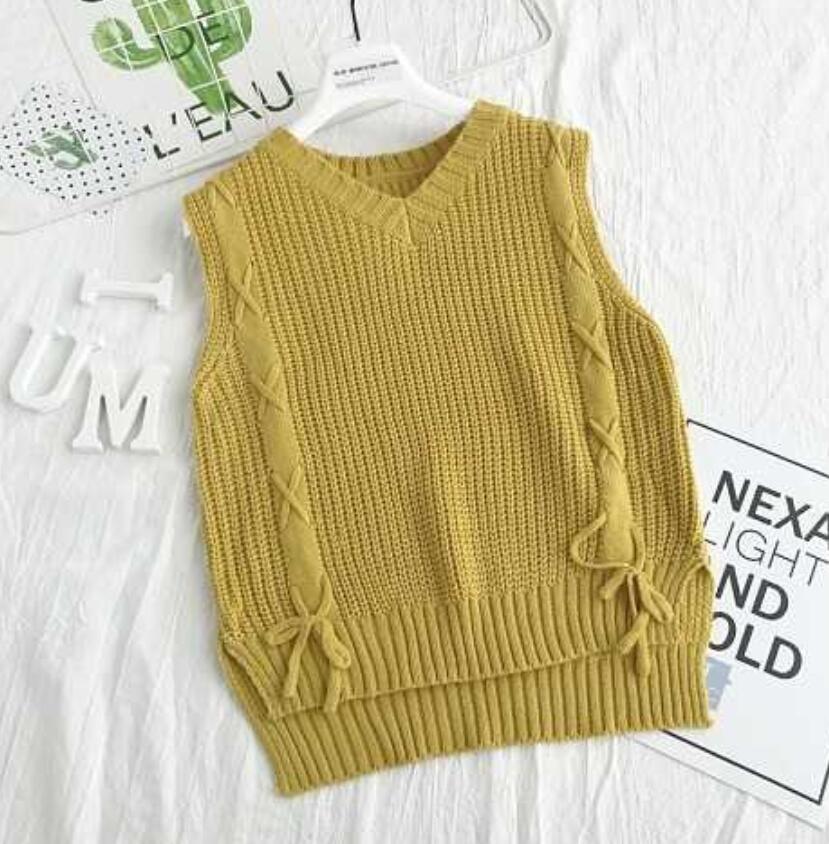 Sweater vest kvinder 7 farver smarte på kryds og tværs enkel v-hals pige strik dejlige populære all-match kvinde sweatere: Gul