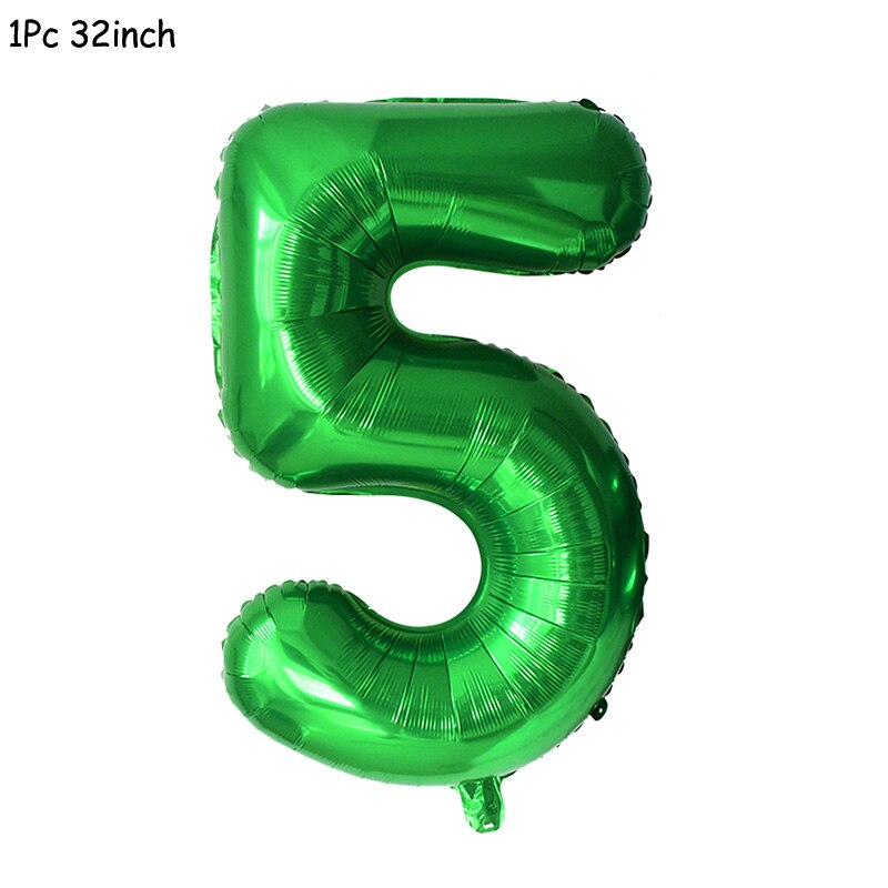 11Pcs Green Foil Number Balloons Dinosaur Latex Balloon Kids Jungle Theme Birthday Safari Forest Party Decorations Baby Shower: 32inch number5