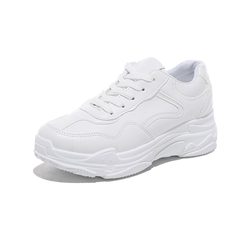Løbesko fritidssko kvinde sneakers efterår lyse hvide sneakers platform dame sko behagelig mesh snøre: Puwhite / 38