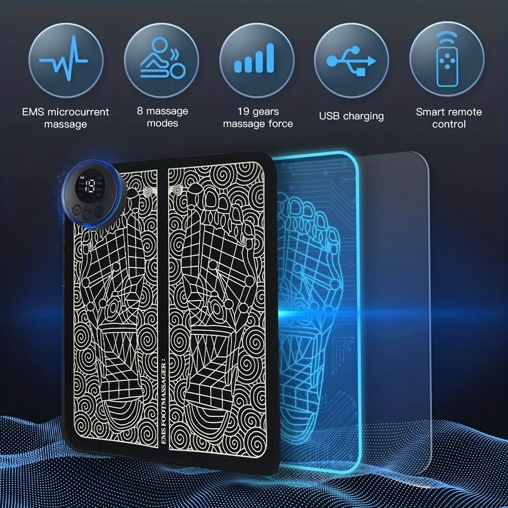 Ems voetmassagemat, elektrische massager, oplaadbaar, schoudermassage, pulsspierstimulatie, voetontspanningspads