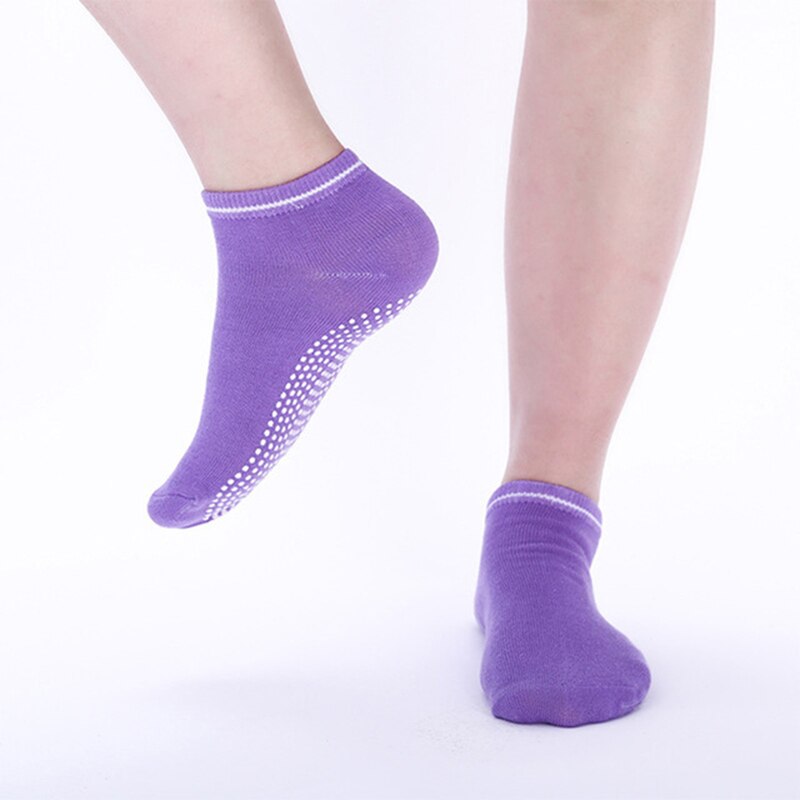 1 par sport skridsikre yoga sokker silikone gym pilates ballet fitness sports sokker bomuld åndbar elasticitet kvinders sokker: Lilla