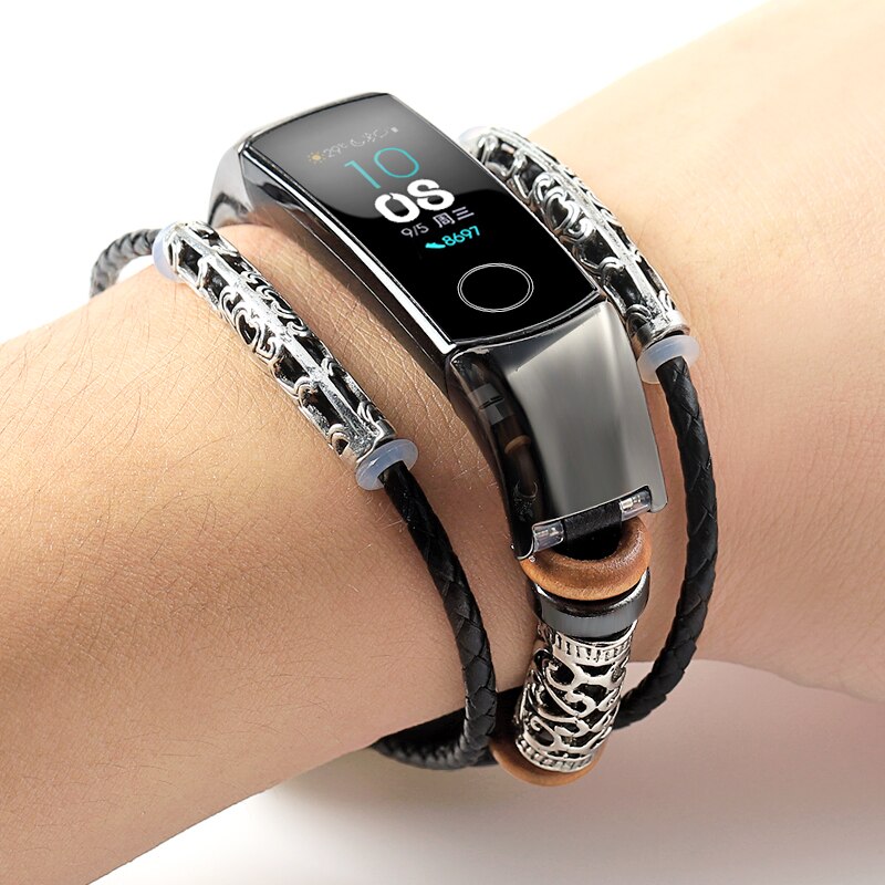 Pulsera de cuero para HONOR Band 5 4 Correa Metal acero inoxidable decoración para HUAWEI HONOR Band 5 Correa pulseras Accesorios: 7780 / For HONOR BAND 4