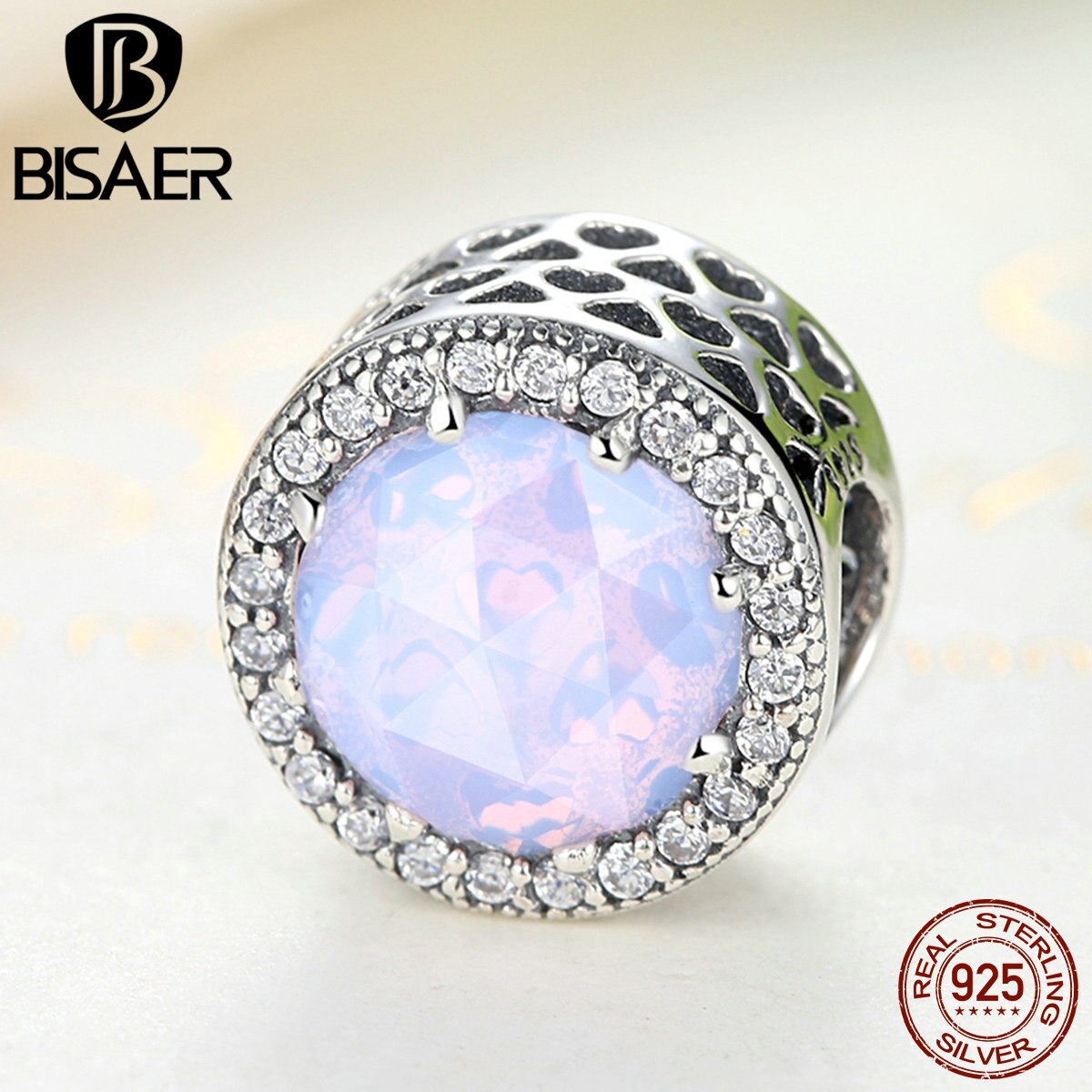 925 Sterling Silver Radiant Hearts, Pink Green Glass Crystal & Clear CZ Charms Fit BISAER Charms Silver 925 Original Bracelet