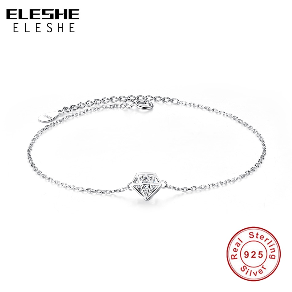 ELESHE Romantic Hollow Round Cut Clear Cubic Zirconia Charm Bracelet 925 Sterling Silver Bracelet for Women Jewelry