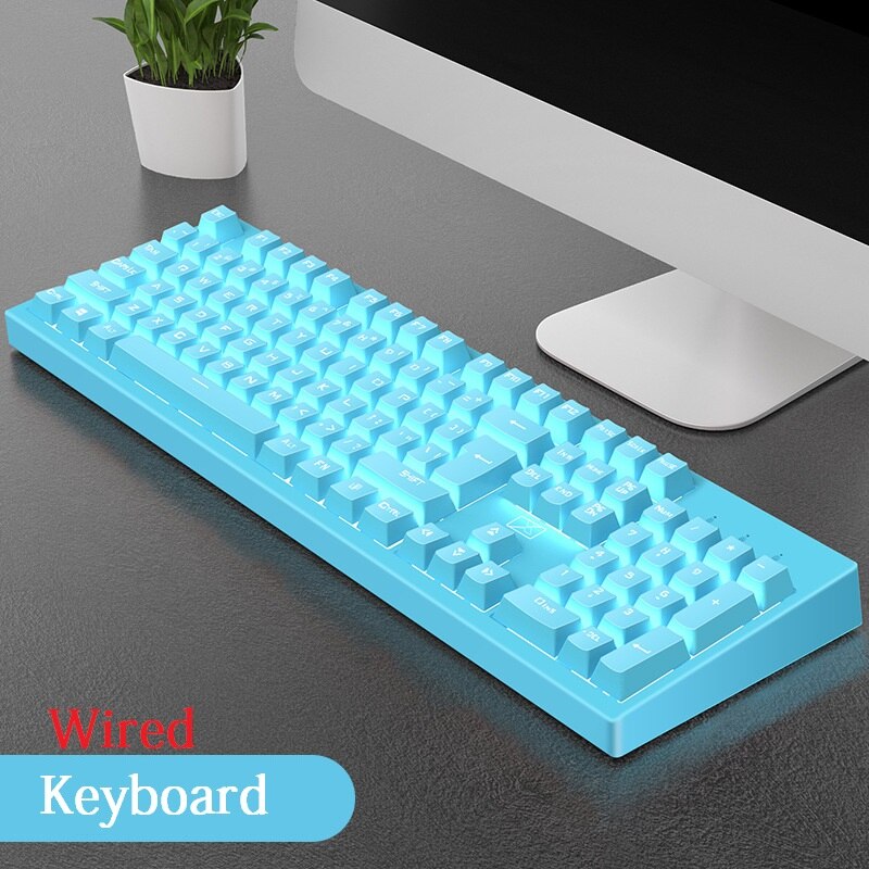 Gaming tastatur og mus 104 tastaturer med hvidt baggrundsbelyst mekanisk følelse tastatur og spilmus til bærbar pc gamer: Kablet tastatur